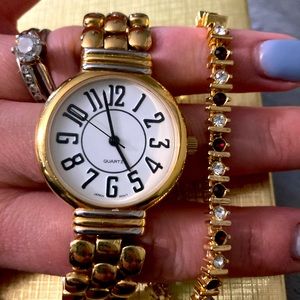 Vintage Gold plated and stainless steel Watch with diamond and ruby bracelet.